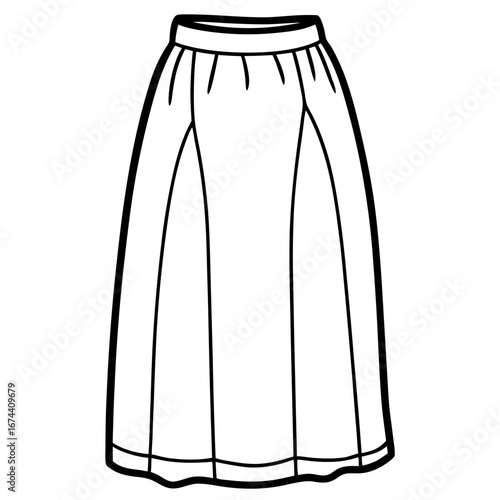 Minimalist Linen Maxi Skirt Line Art Vector Illustration