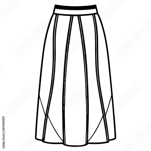 Minimalist Linen Maxi Skirt Line Art Vector Illustration