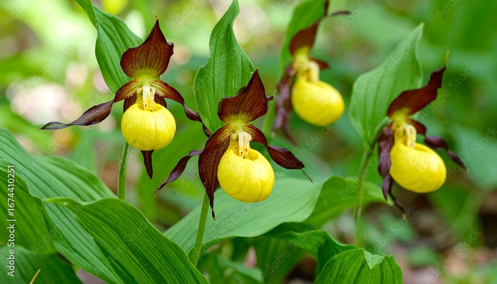 Obraz premium Yellow and maroon orchids in a forest