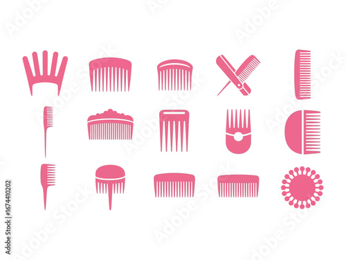 Comb Collection: A stylized compilation of combs, showcasing various designs and functions. This versatile image captures the essence of grooming and hairstyling in an elegant and minimalist manner.