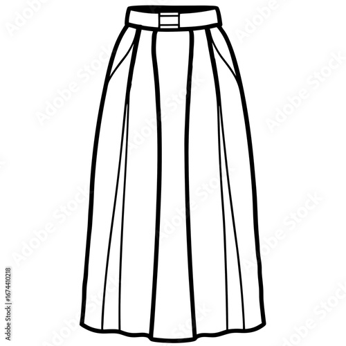 Elegant Maxi Skirt Fashion Sketch Vector on White Background
