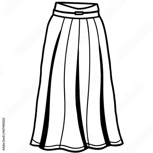 Elegant Maxi Skirt Fashion Sketch Vector on White Background