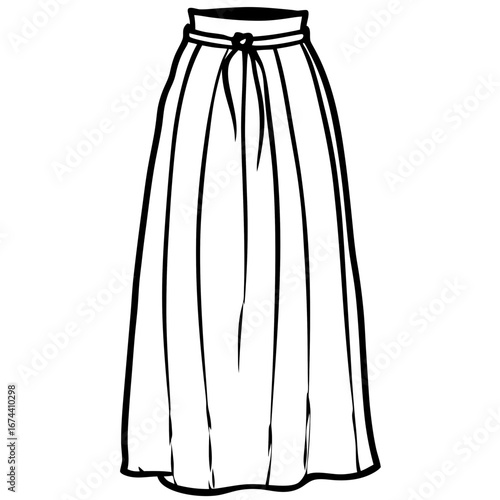 Elegant Maxi Skirt Fashion Sketch Vector on White Background