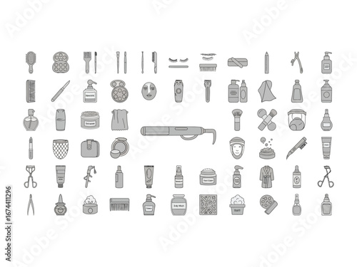 Cosmetic Collection: A meticulously curated, monochromatic collection of essential cosmetic products, designed to captivate the eye with its elegant simplicity and functional design.