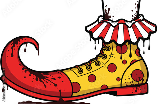 Creepy clown shoe with blood drips perfect for halloween themed designs and art