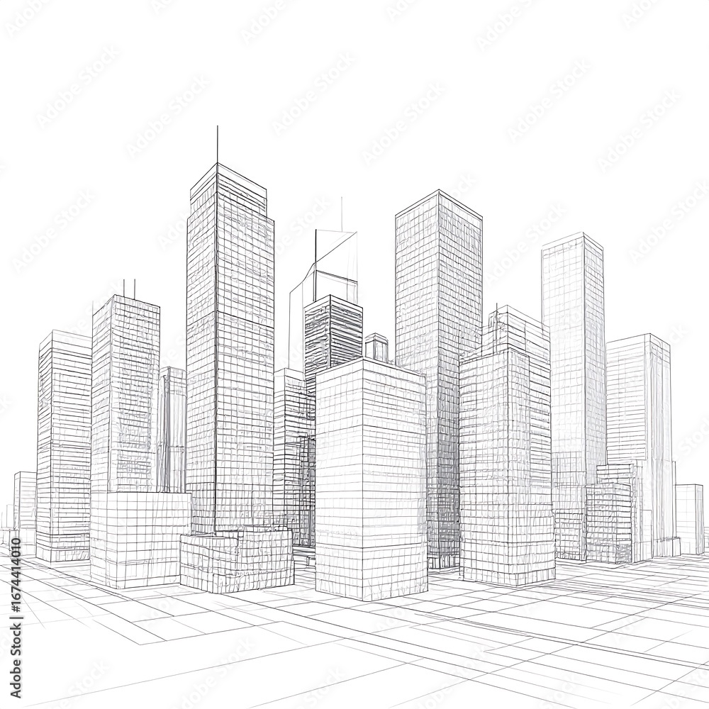Fototapeta premium Architectural blueprint of a city skyline