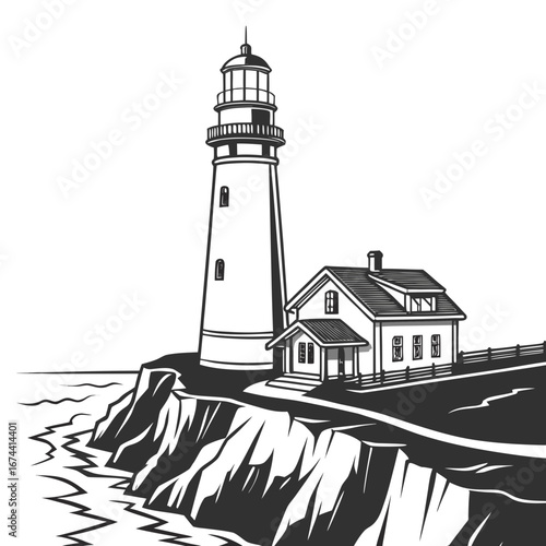 Classic lighthouse and keeper s house standing tall on a rocky coastal cliff