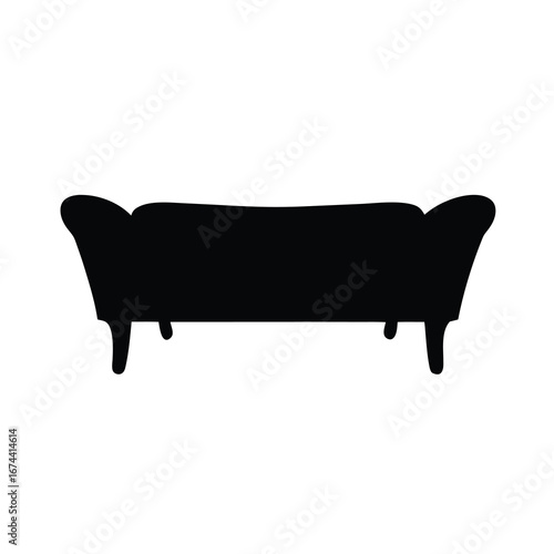 Black silhouette of an elegant sofa with curved back and turned legs