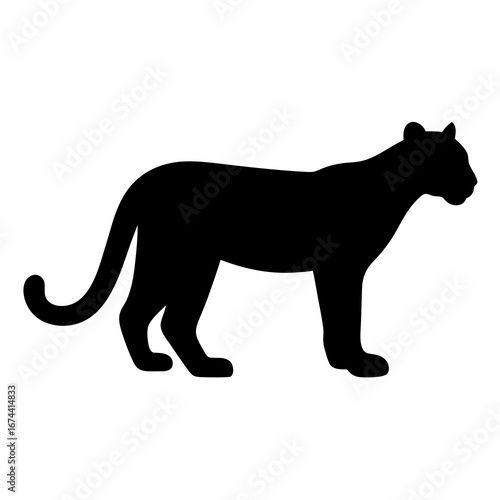 Black panther silhouette standing alertly on a white isolated background illustration
