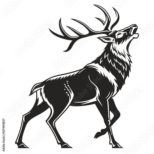 Majestic stag silhouette with antlers raised in a powerful call