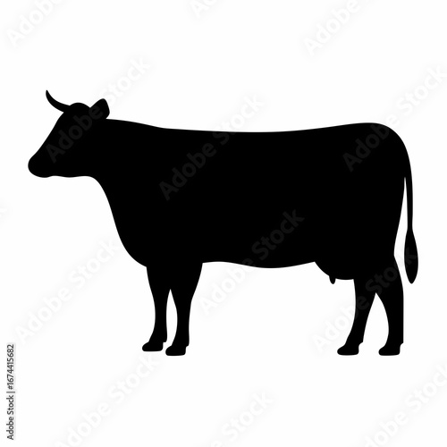 Detailed silhouette illustration of a cow standing in a field of grass