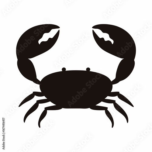 Black Crab Silhouette with Open Claws on a White Background