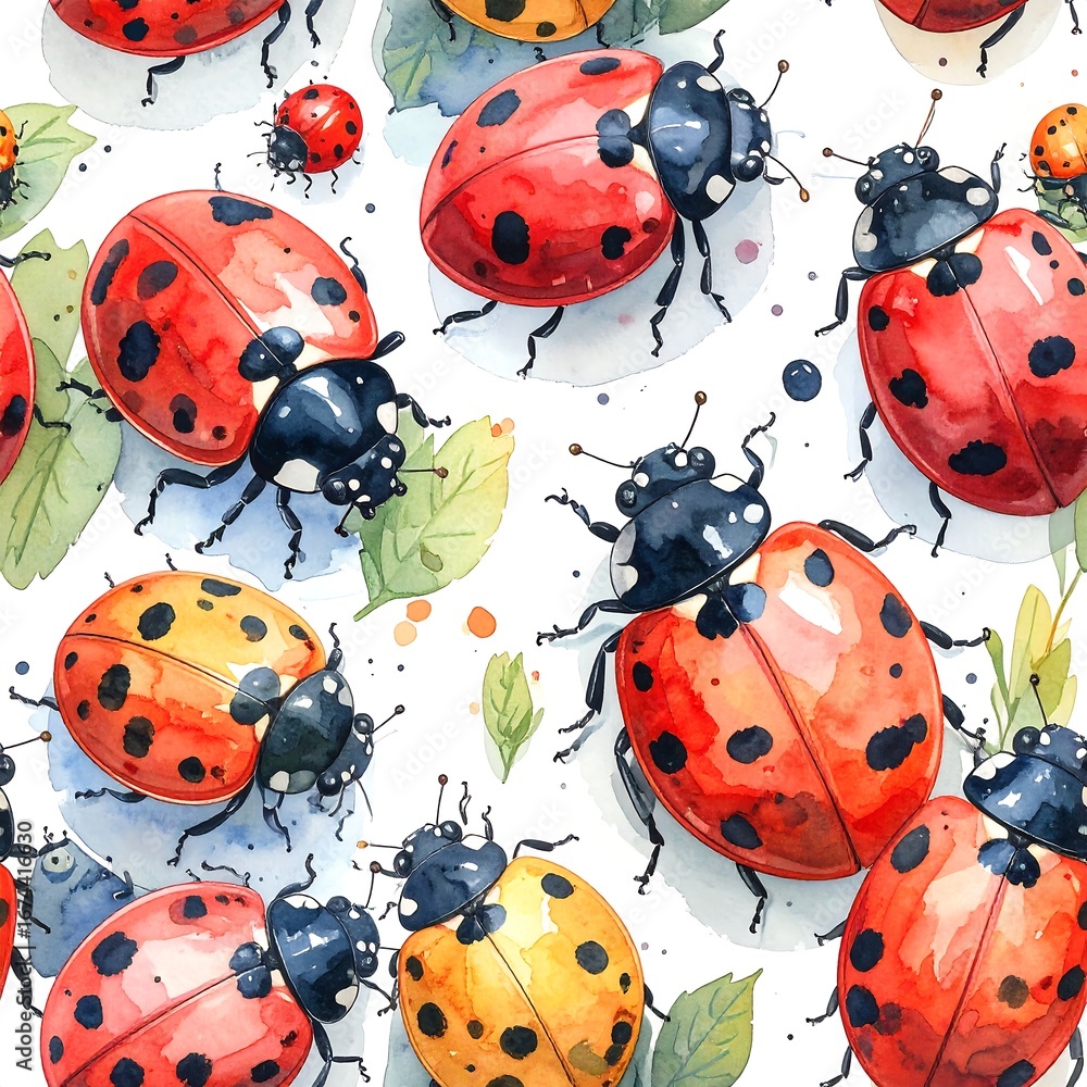 Obraz premium Ladybug pattern with leaves
