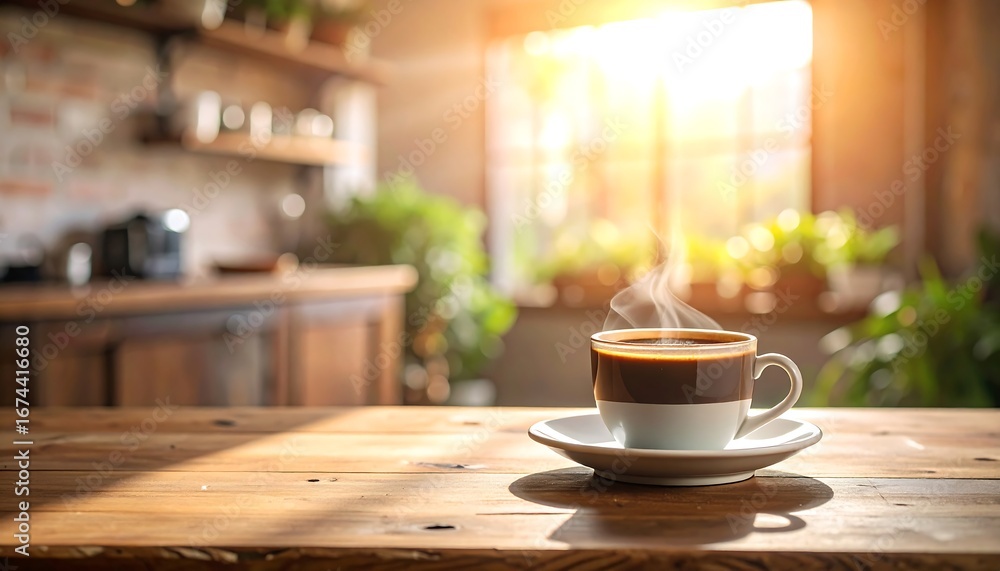 Obraz premium Morning coffee in a cozy kitchen