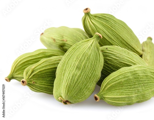 Wallpaper Mural Vibrant green cardamom pods in a captivating macro close-up, showcasing their distinctive texture and fresh aroma against a pristine white backdrop Torontodigital.ca