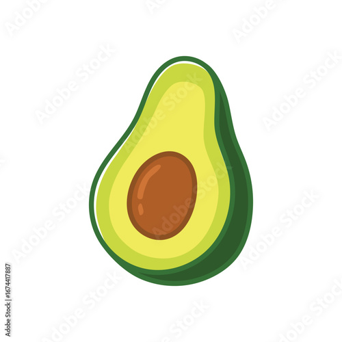 Hand Drawn Illustration of a halved avocado with a pit, isolated on a white background.