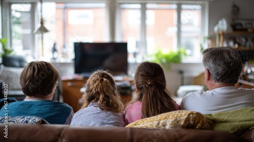 Wallpaper Mural Family watching television at home in living room Torontodigital.ca