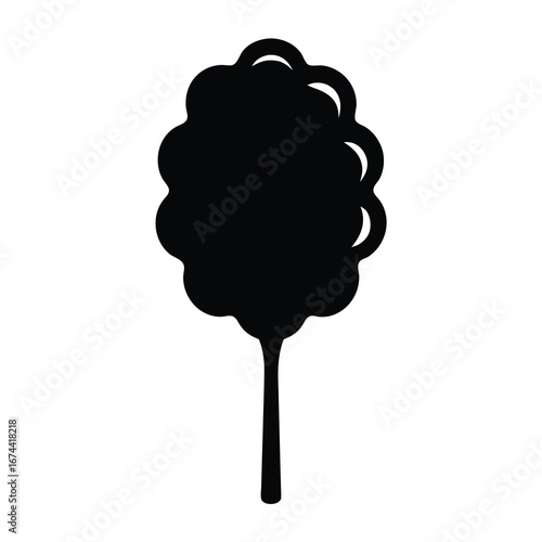 Simple black silhouette of a fluffy tree with a distinct trunk shape
