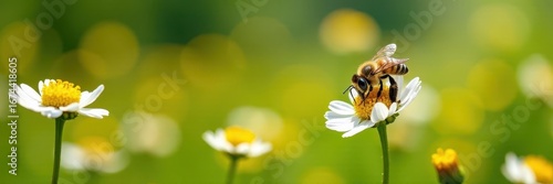 Wallpaper Mural Bees collect nectar from feverfew blossoms in a field, feverfew, parthenium, nectar Torontodigital.ca