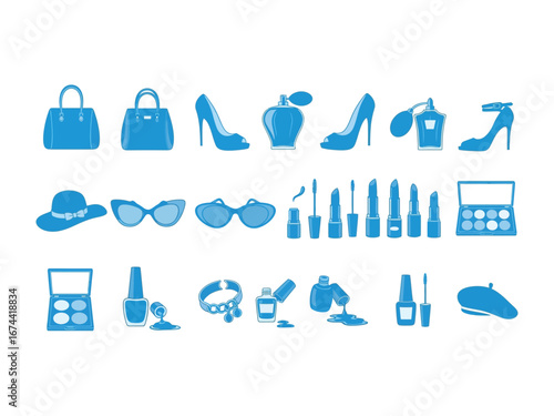 Elegant Icon Collection: A curated set of fashionable accessories, meticulously illustrated in a clean, modern style. Perfect for adding a touch of elegance.