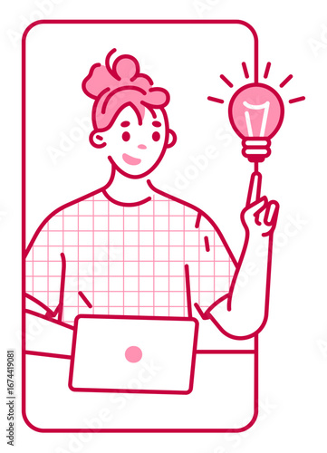 Woman with laptop and lightbulb in a frame