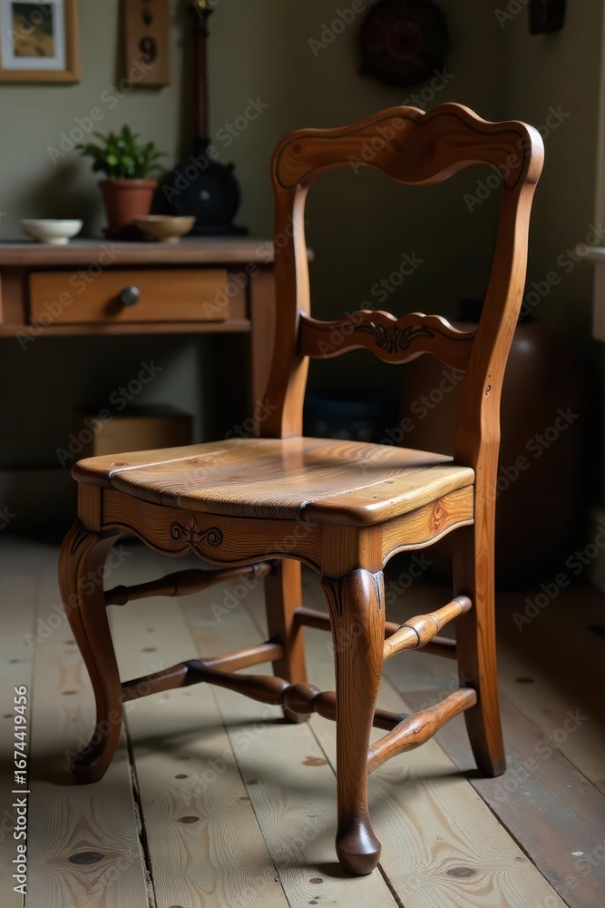 Fototapeta premium Antique chair refinishing, rich wood grain revealed, furniture, recycle