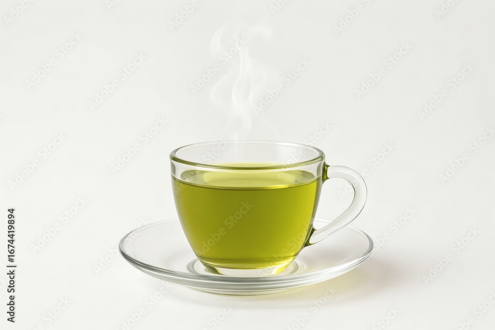 Fototapeta premium Green tea cup with steam