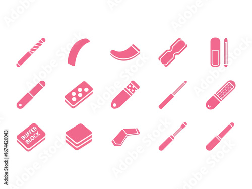 Nail Care Tool Set: A collection of pink nail care tools, neatly arranged, showcasing the essential implements for manicure and pedicure, perfect for beauty and self-care.