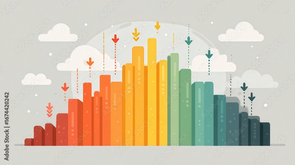 Fototapeta premium Infographic Design Illustrating Investment Trends with Growth and Decline Graphs in Fintech Sector
