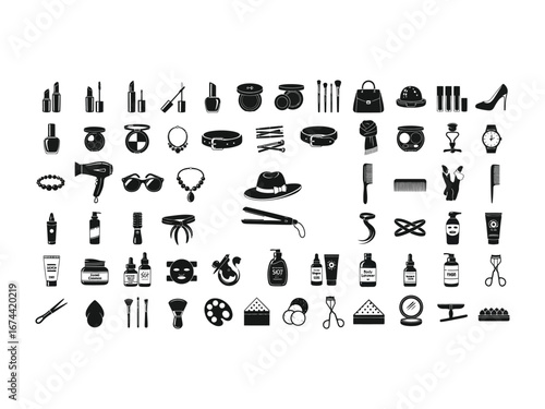 Black Silhouette of Beauty Elements: A sophisticated silhouette of beauty products that perfectly encapsulates the essence of elegance. Designed to captivate your imagination. 