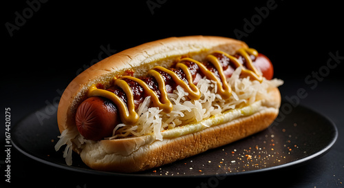 New York style street hot dog in a soft bun
