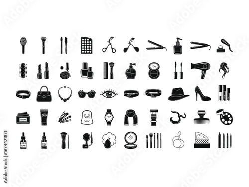 Beauty Essentials Collection: A curated assortment of beauty essentials, elegantly presented as a cohesive collection, with focus on the core components of skincare, makeup, and accessories.