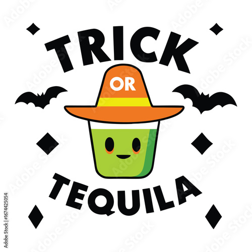 Cute trick or tequila halloween shot glass with bats and diamonds fun graphic
