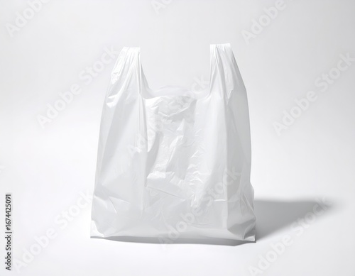 White plastic shopping bag mockup isolated on a clean white background