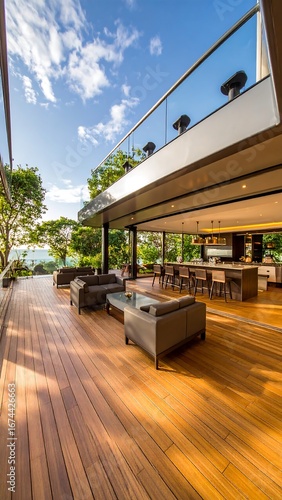 Modern home's open-plan deck