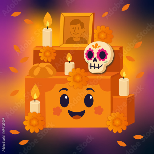 Colorful altar ofrenda cartoon