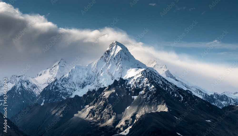 Fototapeta premium snow capped mountain viewed on cloudy day