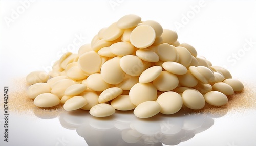 smooth round white chocolate chips piled on transparent background