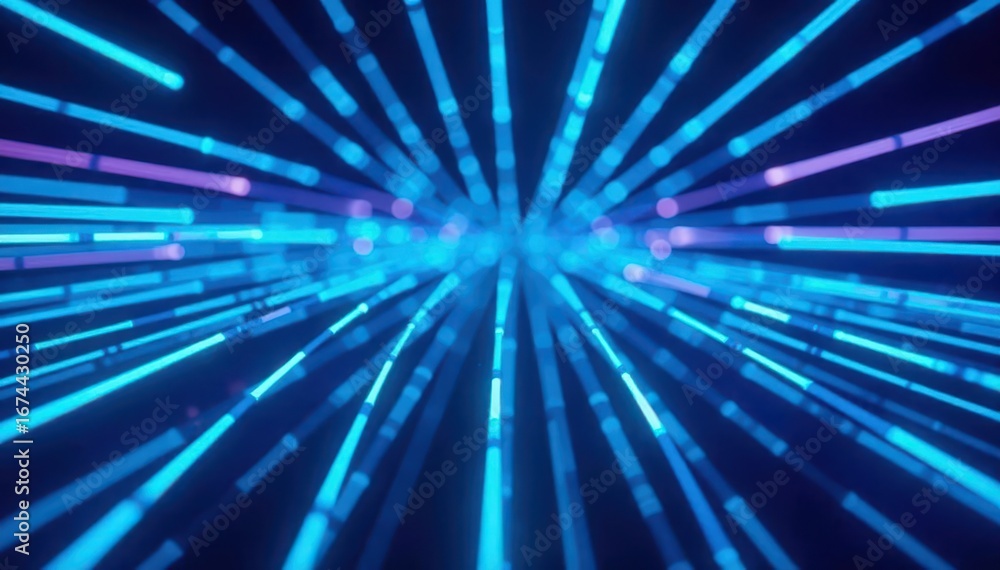 Fototapeta premium Abstract background of vibrant blue neon linear lights forming geometric patterns , tint, dynamic