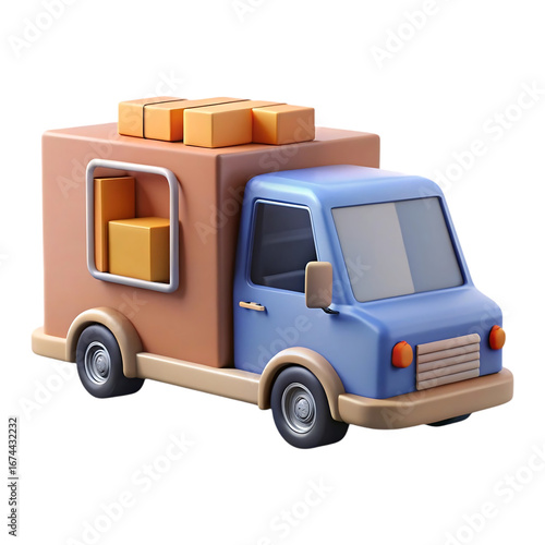 Cartoon delivery van loaded with boxes for shipping and logistics services