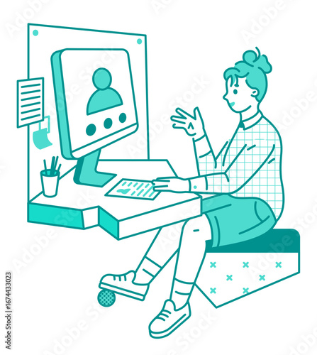 Woman manager conducting online interview