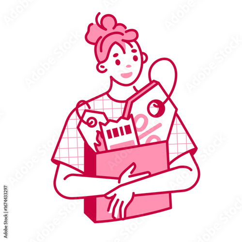 Girl with shopping bag full of discounts