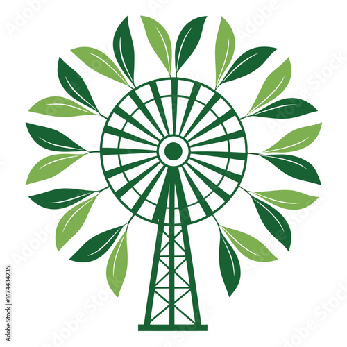 Eco ferris wheel. Sustainable tourism and green technology concept illustration