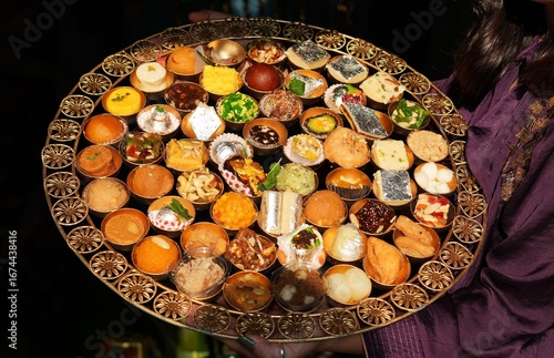 Traditional 56 Bhog Offering of Assorted Indian Sweets and Prasad