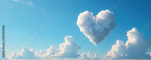 A fractured heart-shaped cloud floats against a vibrant blue sky , illustration, heartbreak