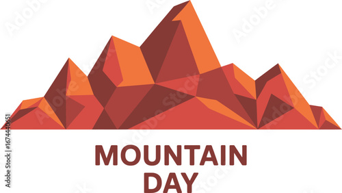 Geometric mountain range in warm orange and red tones with text Mountain Day mountains