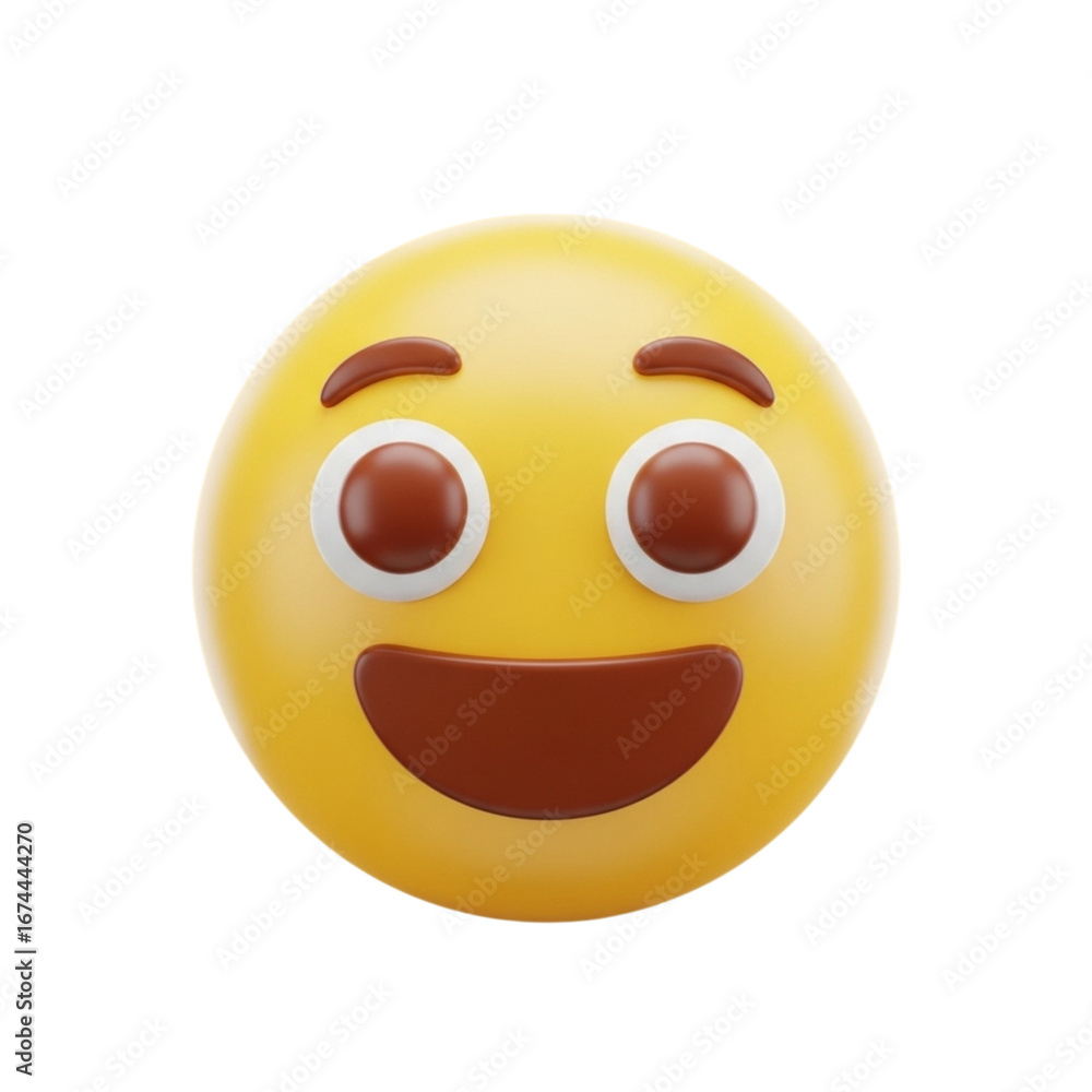Fototapeta premium A cheerful wide eyed yellow emoji with a broad open mouthed smile against a black background