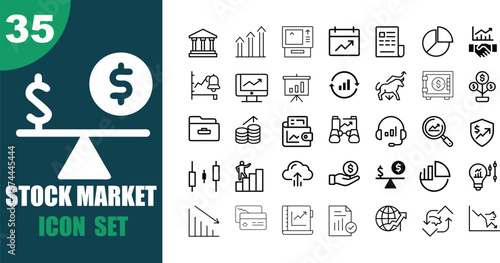 Stock Market and Finance Icon Set Collection with 35 Business Symbols