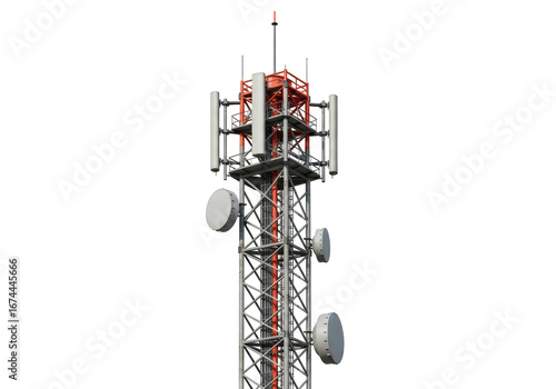 Isolated telecommunication tower transmitting radio signals, modern transmission network