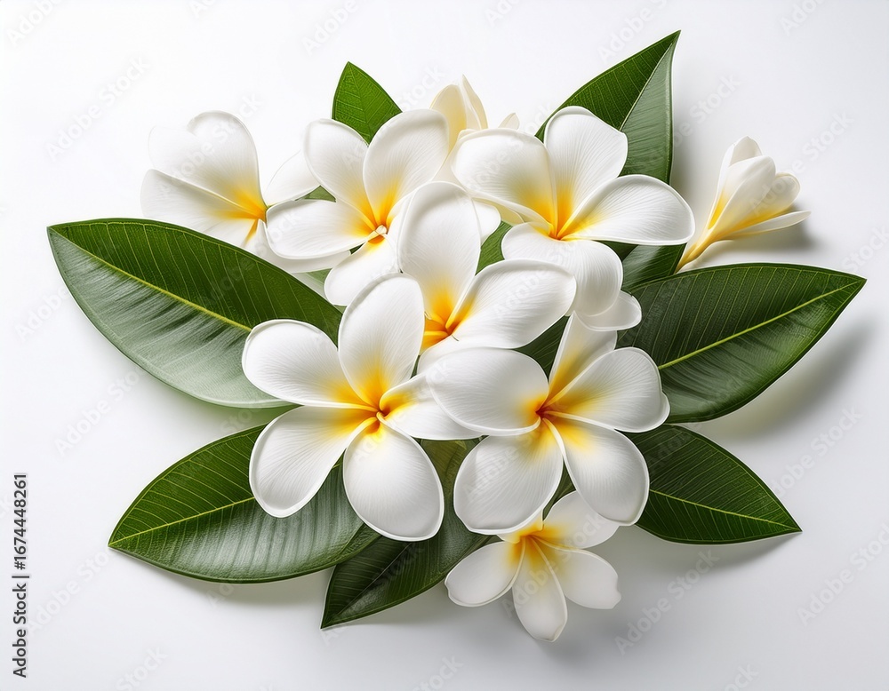 Naklejka premium white plumeria flowers on a white background